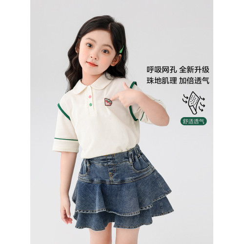 【特惠清倉】左西女童短袖T恤兒童夏季Polo衫女大童繙領上衣純棉