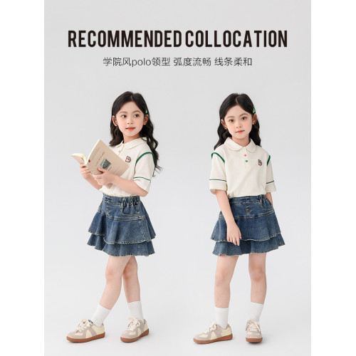 【特惠清倉】左西女童短袖T恤兒童夏季Polo衫女大童繙領上衣純棉