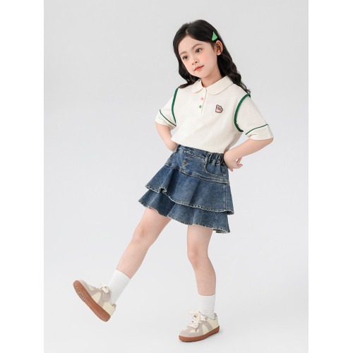 【特惠清倉】左西女童短袖T恤兒童夏季Polo衫女大童繙領上衣純棉