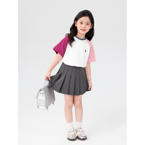 【特惠清倉】左西女童短袖T恤兒童夏季5A抗菌純棉女孩上衣洋氣潮