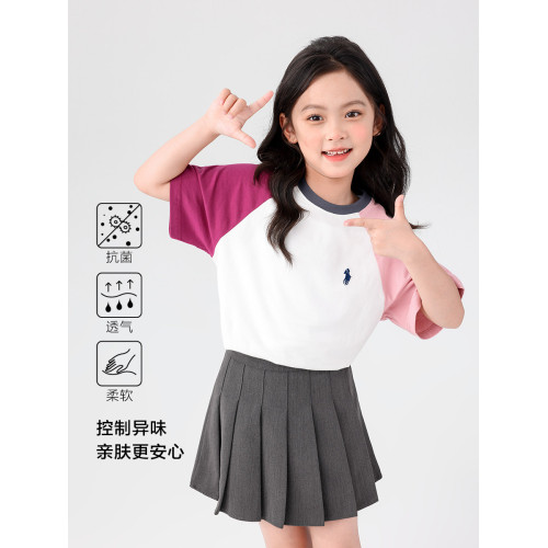 【特惠清倉】左西女童短袖T恤兒童夏季5A抗菌純棉女孩上衣洋氣潮