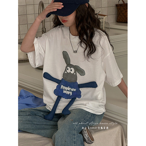 韓國女童夏裝寬鬆T恤兒童童裝短袖上衣2025新款白t大童半袖打底衫