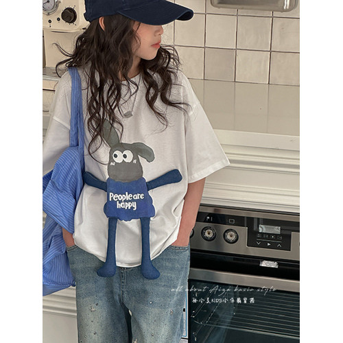 韓國女童夏裝寬鬆T恤兒童童裝短袖上衣2025新款白t大童半袖打底衫