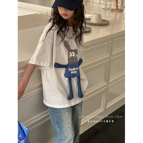 韓國女童夏裝寬鬆T恤兒童童裝短袖上衣2025新款白t大童半袖打底衫