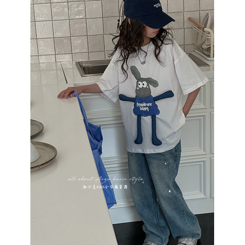 韓國女童夏裝寬鬆T恤兒童童裝短袖上衣2025新款白t大童半袖打底衫