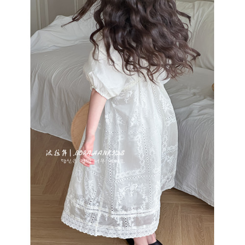 女童法式甜美連衣裙2025夏季女孩公主連衣裙兒童中大童超仙長裙子