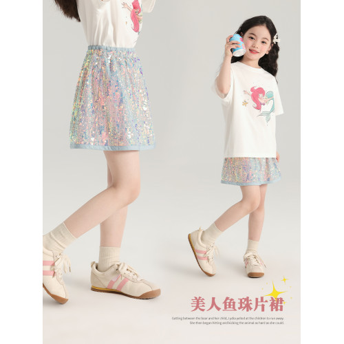 布丁哈魯童裝夏裝女童半身裙2025夏季新款兒童短裙亮片洋氣裙子