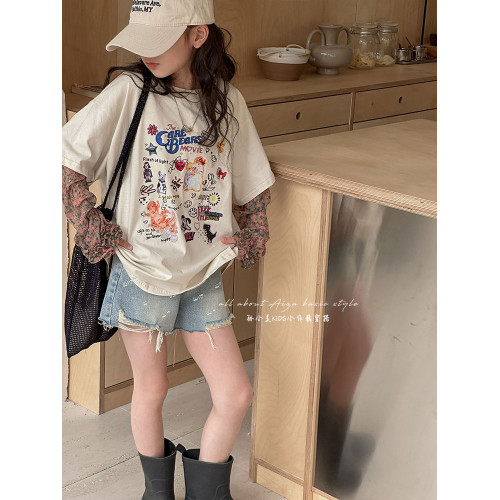 韓國童裝女童夏裝燙鑽牛仔褲兒童洋氣短褲2025新款中大童時髦褲子