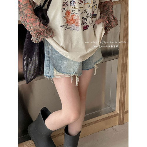 韓國童裝女童夏裝燙鑽牛仔褲兒童洋氣短褲2025新款中大童時髦褲子