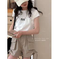 鏤空後背女童夏裝短袖T恤2025新款兒童修身打底衫女大童洋氣上衣t