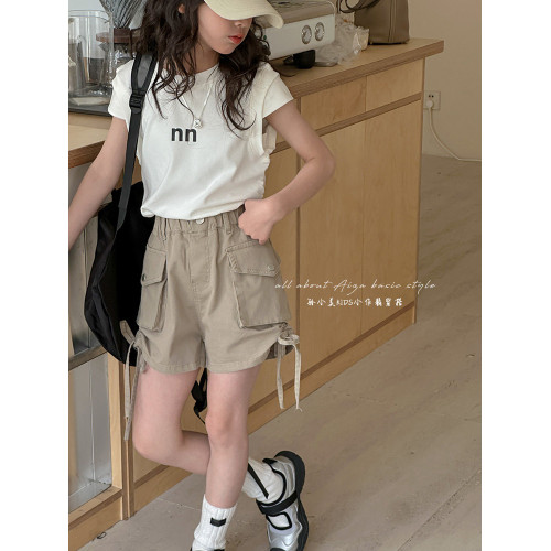 鏤空後背女童夏裝短袖T恤2025新款兒童修身打底衫女大童洋氣上衣t