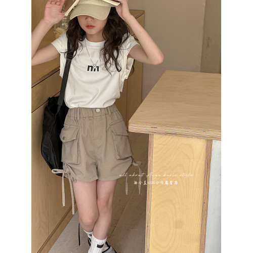 鏤空後背女童夏裝短袖T恤2025新款兒童修身打底衫女大童洋氣上衣t