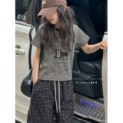 童裝女童短袖T恤2025夏裝新款兒童短款上衣女大童洋氣打底衫半袖t