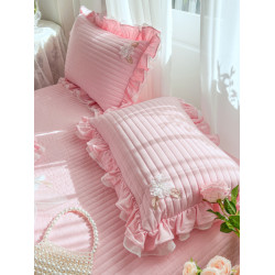 韓式全棉公主風荷葉邊枕套一對裝純棉水洗棉夾棉少女心花邊枕頭套