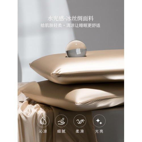 高級純色水光冰絲枕套一對裝夏季雙面真絲滑涼感枕頭芯套48x74cm
