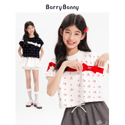 BarryBanny女童短袖洋氣時髦2025夏季中大兒童上衣小女孩寬松T恤