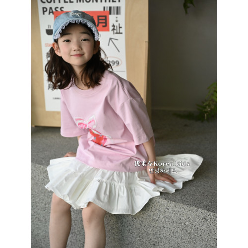 優米左童裝女童短袖T恤2025新款洋氣兒童春裝上衣甜美女孩半袖