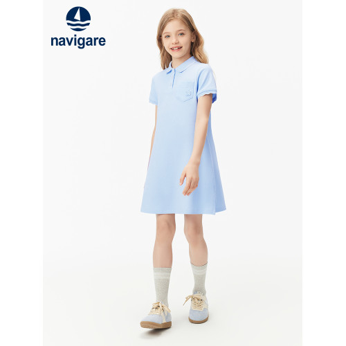 Navigare意大利小帆船童裝女童短袖連衣裙2025年夏季洋氣兒童裙子