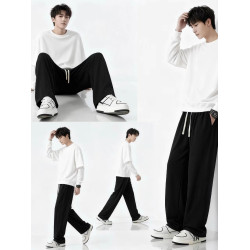 秋冬季加絨保暖直筒褲男款寬鬆休閒褲純棉青少年衛褲加厚運動長褲