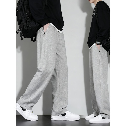 秋冬季加絨保暖直筒褲男款寬鬆休閒褲純棉青少年衛褲加厚運動長褲