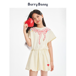 BarryBanny女童超好看連衣裙2025夏季新款女孩中大童花苞短袖裙子