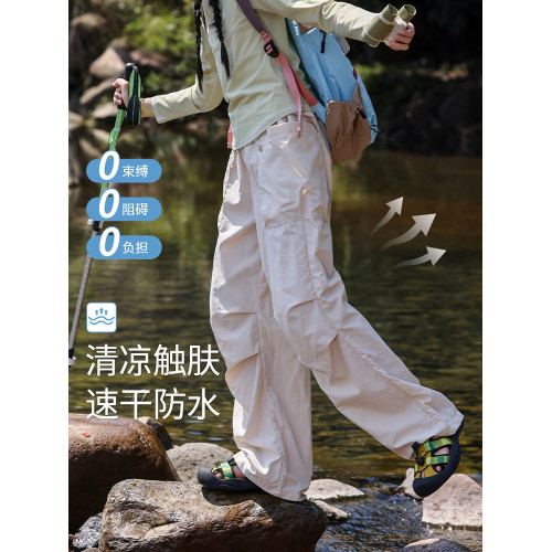 女童速乾褲夏季薄款兒童運動冰絲徒步工裝戶外女大童登山褲子爬山