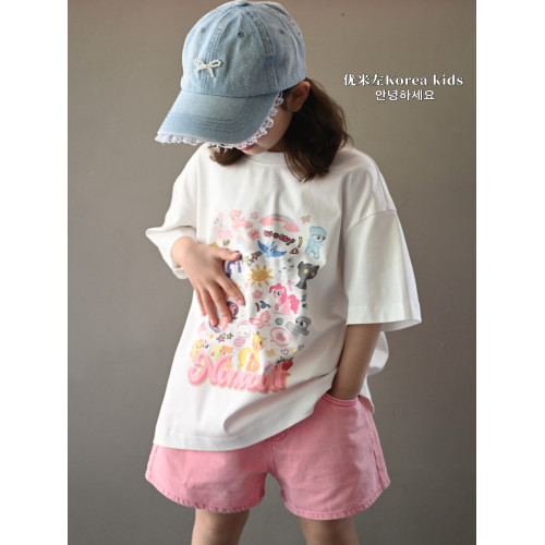 優米左品牌童裝女童短褲2025新款洋氣兒童小粉褲女孩牛仔褲時髦