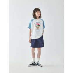 棵初2025年夏季新款親子中大女童插肩拼色印花短袖T恤純棉