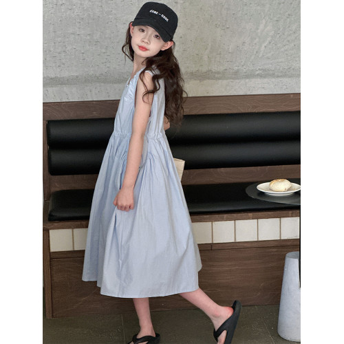 女童連衣裙夏季新款女大童夏裝裙子洋氣棉布裙女孩收腰休閒長裙潮