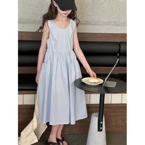 女童連衣裙夏季新款女大童夏裝裙子洋氣棉布裙女孩收腰休閒長裙潮