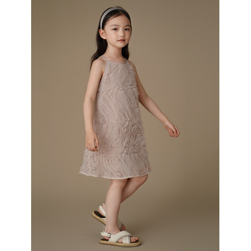 哈齒童裝夏季薄款兒童連衣裙甜美藕粉色吊帶裙女童裙子簡約設計感