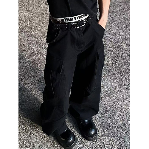 MEDM25SS單褶工裝褲男2025新款夏季美式寬松濶腿褲休閒直筒長褲子