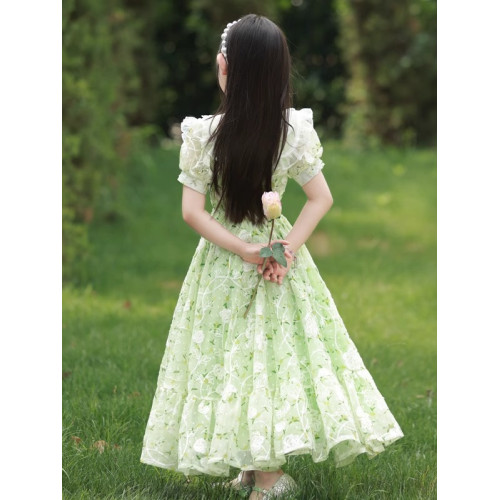 英國NextKiss女童連衣裙夏季2025新款兒童泡泡袖中大童洋氣公主裙
