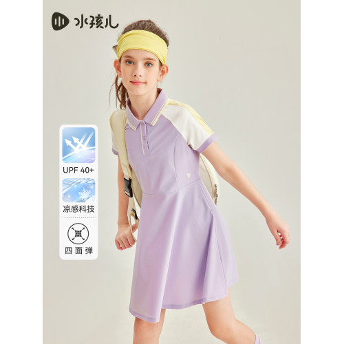 【涼感防曬】水孩兒女童連衣裙2025夏裝新品學院風大童運動裙子