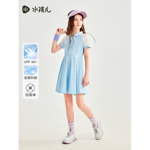 【涼感防曬】水孩兒女童連衣裙2025夏裝新品學院風大童運動裙子
