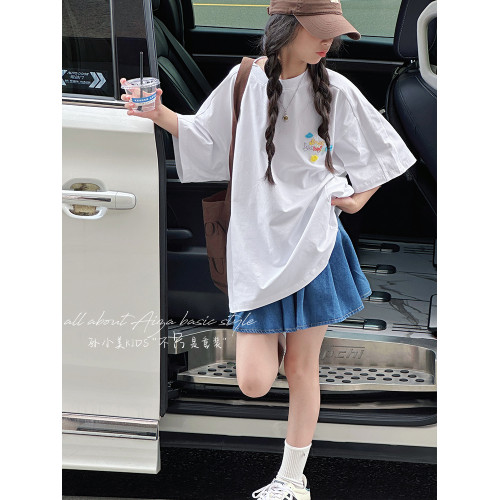 孫小美kids 潮流塗鴉女童夏裝T恤短袖2025新款兒童上衣寬鬆半袖薄