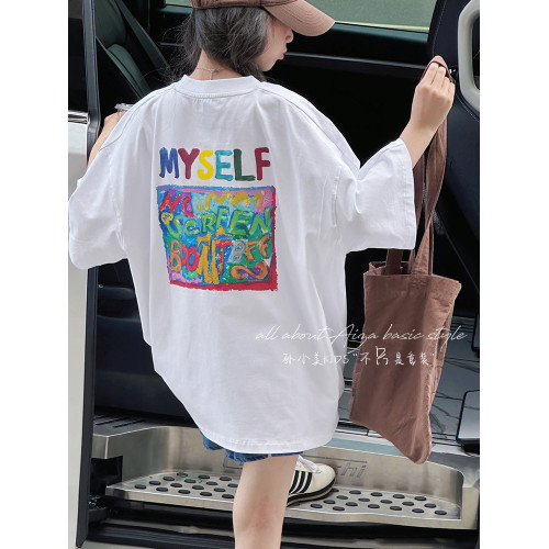 孫小美kids 潮流塗鴉女童夏裝T恤短袖2025新款兒童上衣寬鬆半袖薄