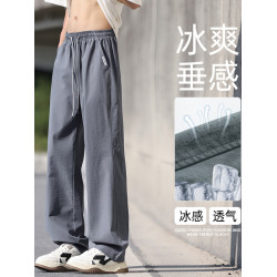GXG冰絲褲男夏季涼感透氣休閒工裝褲速乾運動長褲寬松濶腿褲彈力