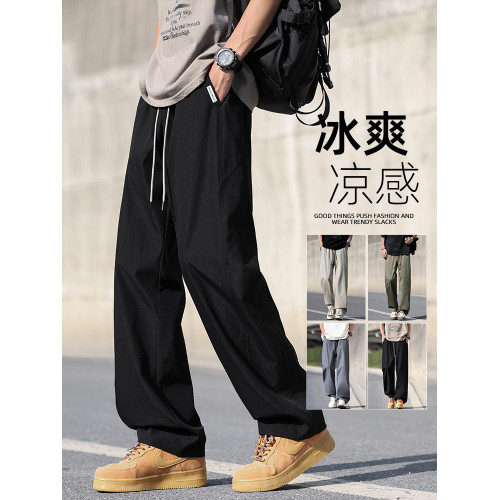 GXG冰絲褲男夏季涼感透氣休閒工裝褲速乾運動長褲寬松濶腿褲彈力