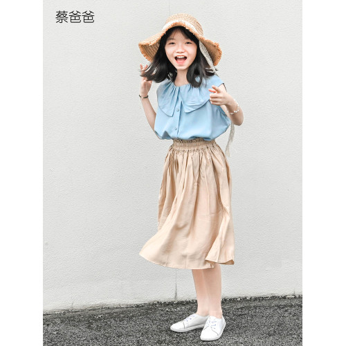 蔡爸爸童裝夏裝天絲麻襯衫花邊領背心上衣 女童親子裝531+935+177