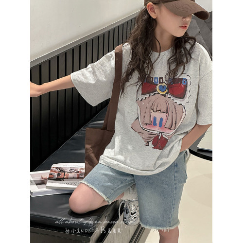 蝴蝶結女童夏裝短袖T恤兒童上衣2025新款體恤洋氣大童衣服薄款潮t