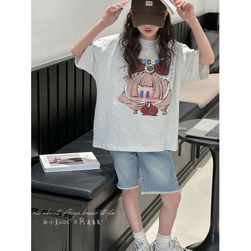 蝴蝶結女童夏裝短袖T恤兒童上衣2025新款體恤洋氣大童衣服薄款潮t