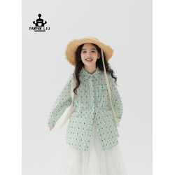 Pawpaw Liu原創設計女童春裝襯衫2025新品兒童水綠色提花波點襯衣