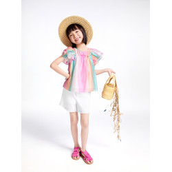 【商場同款】安奈兒童裝女童翻領短袖上衣2025夏新款甜美AG521669