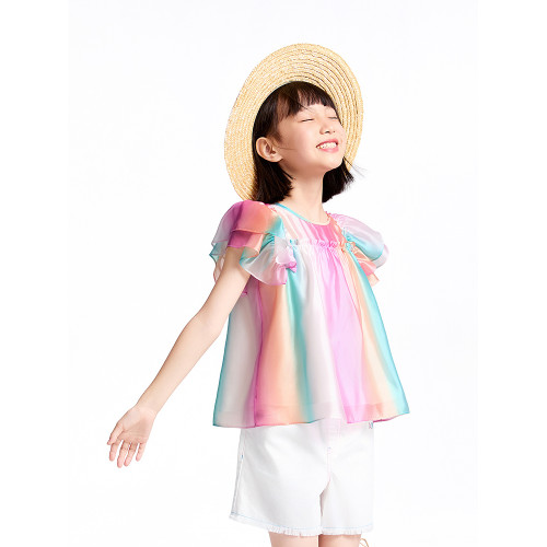 【商場同款】安奈兒童裝女童翻領短袖上衣2025夏新款甜美AG521669