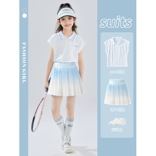 女童網球裙套裝兒童夏運動訓練羽毛球服裙子女大童速乾衣短袖女孩