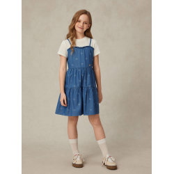 【冰感防曬】eland kids衣戀童裝女童連衣裙夏季新品假兩件牛仔裙