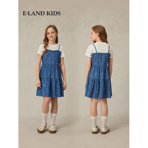 【冰感防曬】eland kids衣戀童裝女童連衣裙夏季新品假兩件牛仔裙