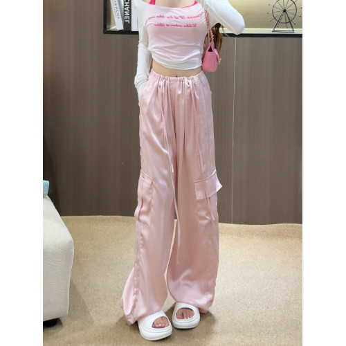 隅見丨美式速乾休閒工裝濶腿褲女夏季薄款2025新款高腰顯瘦拖地褲