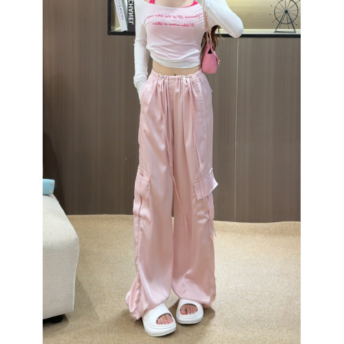 隅見丨美式速乾休閒工裝濶腿褲女夏季薄款2025新款高腰顯瘦拖地褲